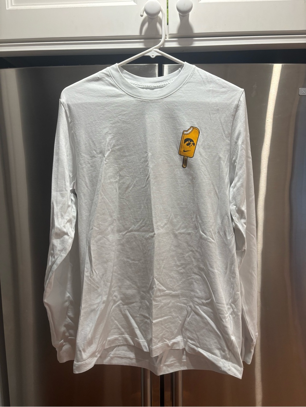 Nike Iowa Hawkeyes White Long-Sleeve Tee with Yellow Popsicle Patch